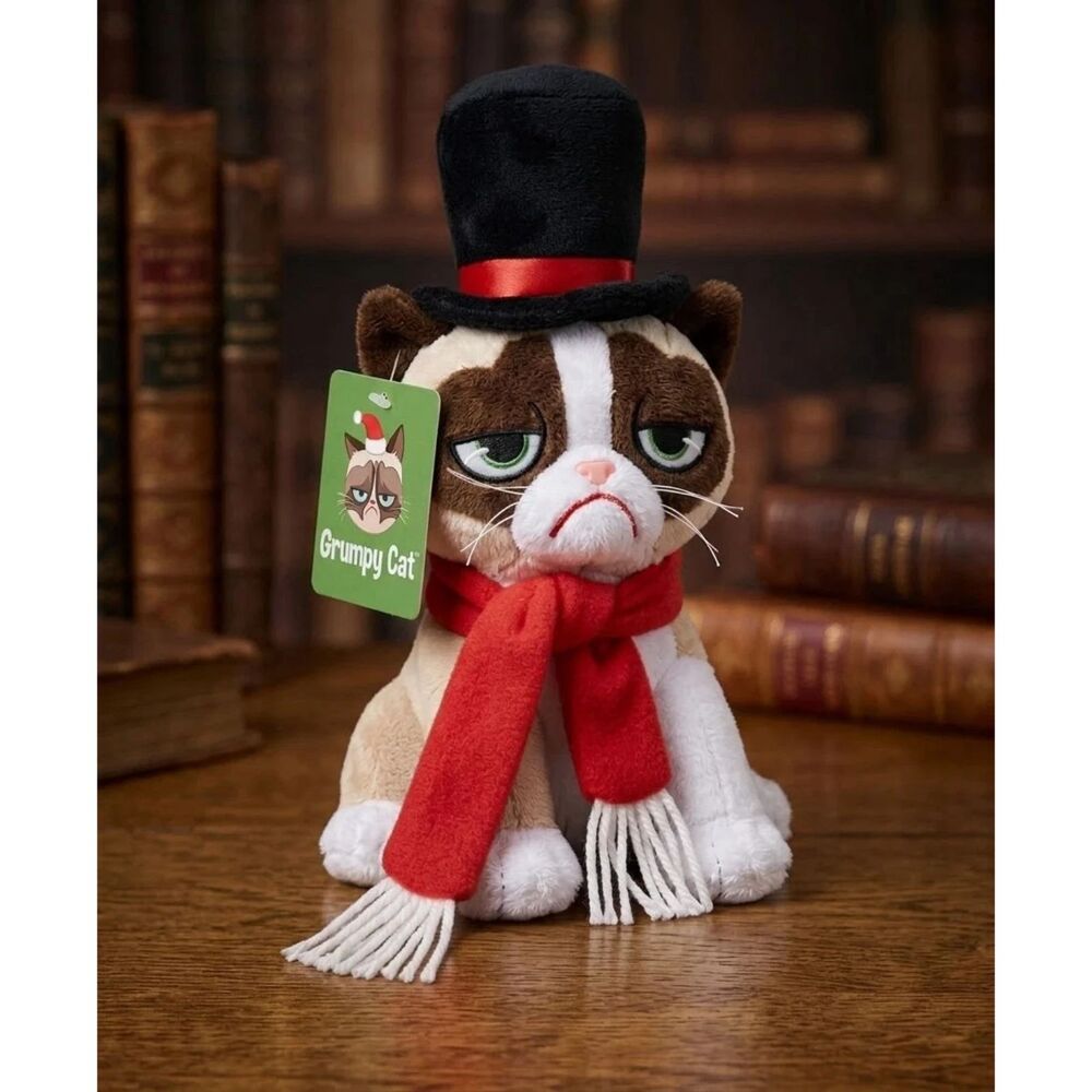 GRUMPY CAT Scrooge 9" Plush Stuffed Animal w/ Hat & Scarf Christmas New